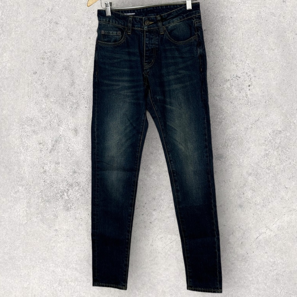 NEW Six Week‎ Residency Dark Blue Skinny Jeans Size 29 Denim Leather Patch Jean